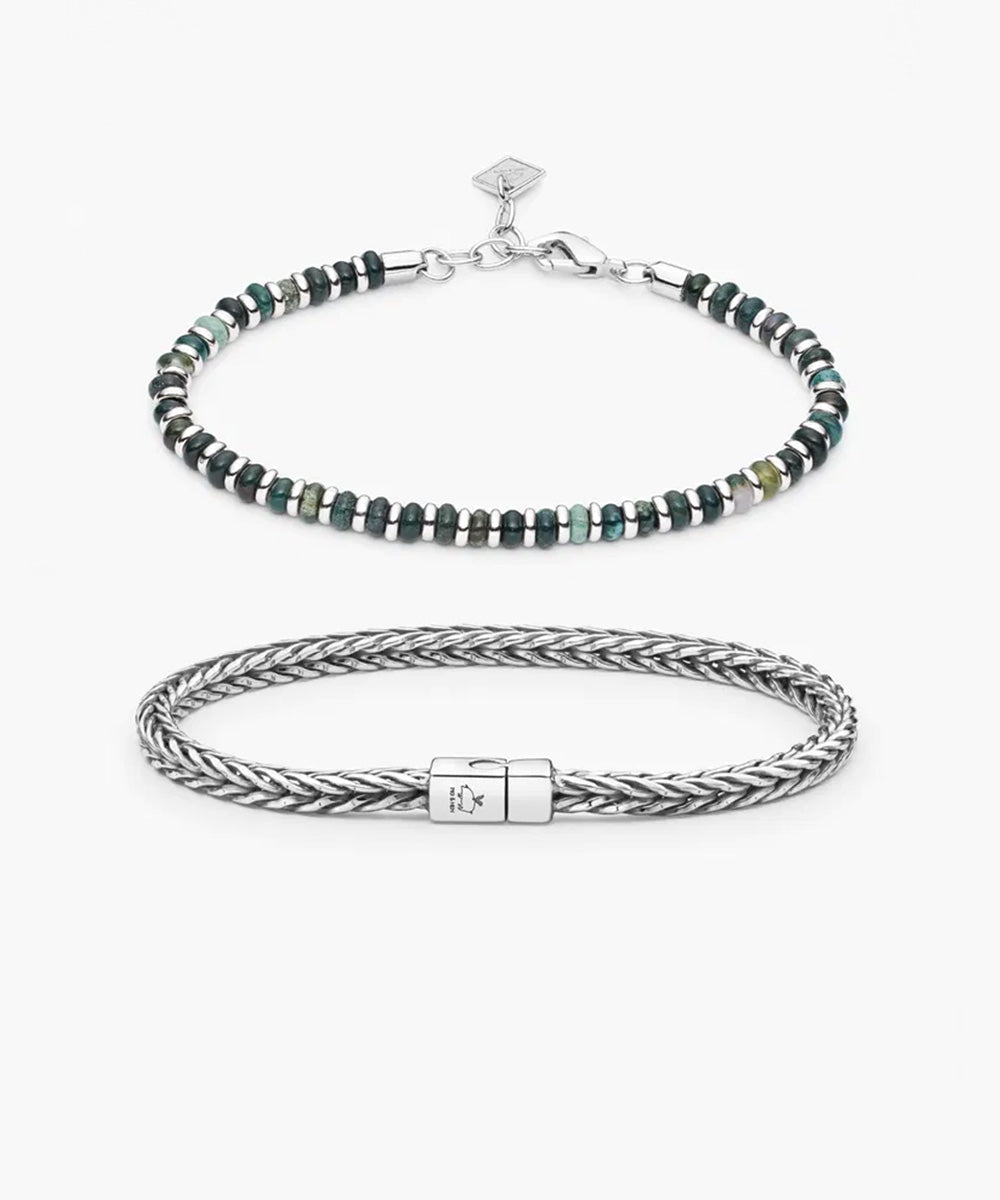 925 sterling セット…… 925 Sterling Silver Brontide Moss Agate & Foxtail Chain Set – Pig